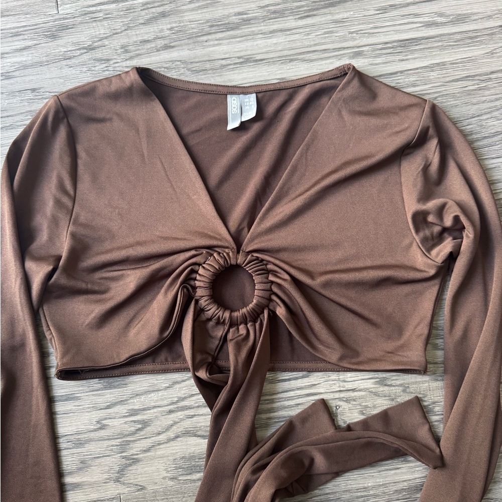 ASOS Brown Long Sleeve Ruched Front Top